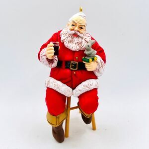VINTAGE 1990 Coca-Cola Trim-a-Tree Chirstmas Ornament 1947 Santa on Stool